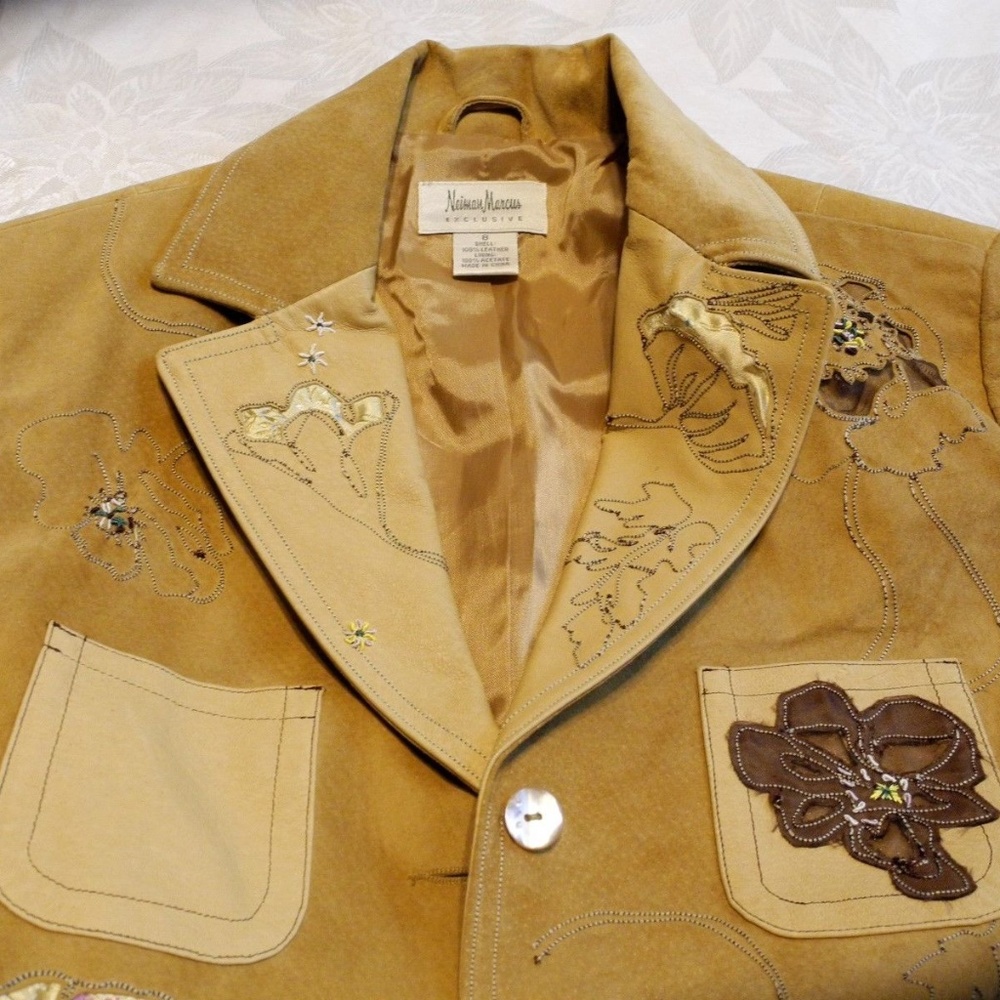 Neiman Marcus Tan Leather Blazer/Jacket Sz. 8